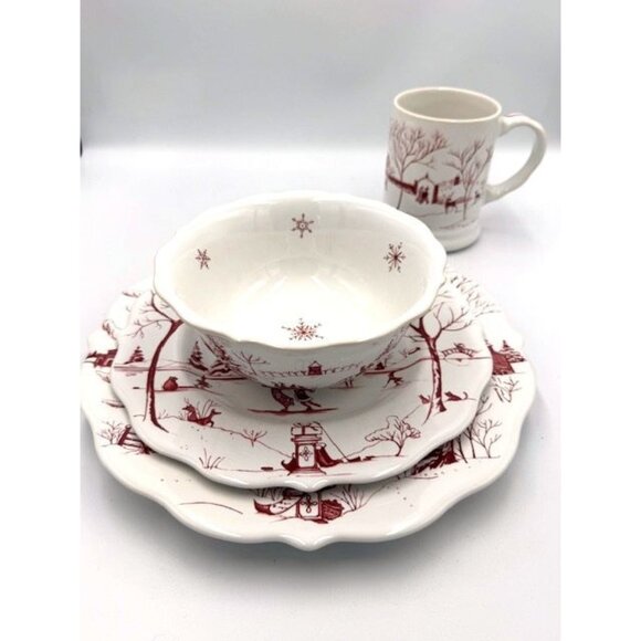 NWT Juliska Winter Frolic Dinnerware Set - Mug, Bowl, 2 Plates - Picture 2 of 15